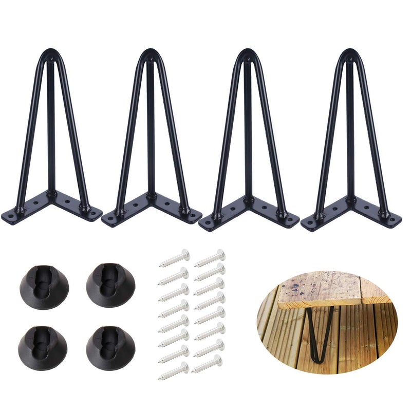 ALXEH 8 Inch Hairpin Table Legs 1/2â€ Dia 3-Rods Hairpin Feet, DIY Black Coffee Table Legs Heavy Duty Metal Furniture Feet for TV Stand, Bench and Nightstand, Set of 4 - Image 1